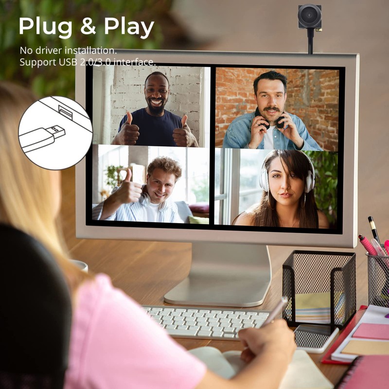 PEGATISAN Webcam HD 1080P Eye Contact Camera with Microphone 120