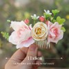 Fangsen Pink Rose Gardenia Flower Hair Comb Bridal Headpiece Floral