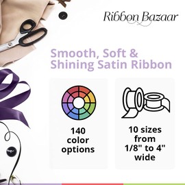 Ribbon Bazaar satén de doble cara, acabado brillante de alta calidad, cinta 100% poliéster para envolver regalos, manualidades, álbumes de recortes, lazo para el cabello, decoración y más, 1-1/2