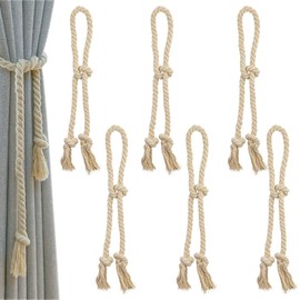 JAZLOG (JAZLOG5977) Curtain Ties for Drapes, Boho Curtain Tiebacks for Outdoor and Home Curtains, Rustic Curtain Tiebacks, Cotton Rope Macrame Curtain Tie Backs. 10 MM Thick Backs