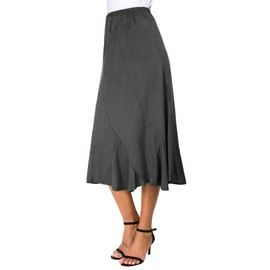 Women's Elegant Ankle Length Ruffle Hem Elastic Waist Suede Midi Skirt (M, Dark Grey)