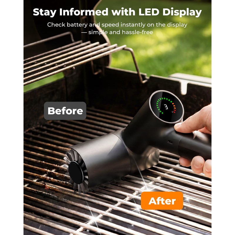 Electric Grill Brush, 3-Speed Cordless High-Speed Motor BBQ Grill Cleaner