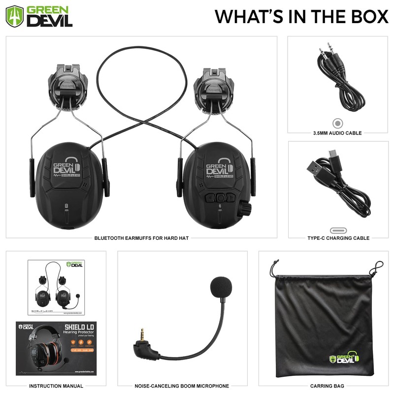 GREEN DEVIL Bluetooth Hearing Protection Ear Muffs For Safety Helmet