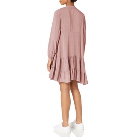 M Made in Italy Women's Long Sleeve Tiered Boho Midi Dress, Antique Pink, Medium