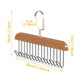 Belt Holder Wardrobe, Pack of 2 Wooden Hangers, Tie Holder with 8 Hooks, 360 Degree Rotating Tie Hanger, Non-Slip Belt, Scarf Organiser, Storage