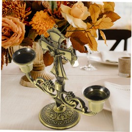 Ciieeo Christian Church Candlestick Tow Arm Candelabra Catholic Crucifix Statue Religious 2 Arms Candelabra Christ Statue Vintage Decor for Home Led Candle Holders Conical Zinc Alloy