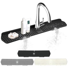 Kitchen Sink Splash Guard Gen2-30" x 6'' Silicone Sink Mat Splash Guard fit for Countertop, Bathroom,Farmhouse,RV by EBIGIC (Black)