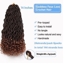 Goddess Locs Crochet Hair 6 Packs 14 Inch Wavy Curly Faux Locs Crochet Hair Pre Looped Crochet Synthetic Braids Hair With Curly Ends Crochet Faux Locs Hair for Black Women Extensions (14Inch, 6 Packs?1B/30)