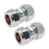 WRAS 15mm Chrome Plated Compression Straight Connectors 2 Pack BS