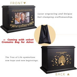 Cremation Urns for Human Ashes Adult Male Female, Wooden Urn for Ashes , Wooden Picture Frame Urns Box and Casket for Ashes, Funeral Memorial Urns Box, Men Women Child, Holds 255 lbs (Black)