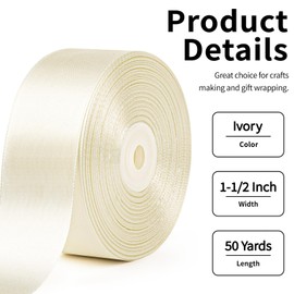 Mauproy 1-1/2 Inch Wide Ivory Satin Ribbon, 50 Yards Solid Polyester Fabric Ribbon for Roses Making, Gift Wrapping, Easter Party, Wedding Decorations, Crafts, Bows