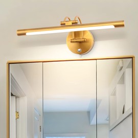 MantoLite LED Bathroom Vanity Light Fixture Dimmable 8W 16inch Gold Pulg in Display Lamps Picture Wall Lights, Indoor Lightings Wall Sconce Ajustable Bedside Reading Lamp, Brass 3000K/4500K/6000K