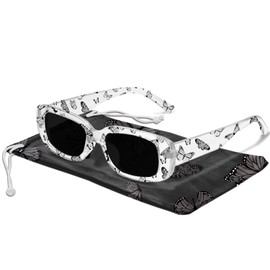Miwasion Rectangle Sunglasses for Women Trendy Retro Fashion Sunglasses UV Protection Rectangle Frame(Balck-Butterfly)