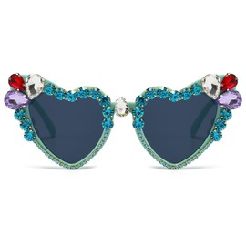 YAMEIZE Trendy Rhinestone Love Heart Sunglasses - for Women Men Retro Heart Shaped Diomand Glasses Vintage Coloful Funny Party Outdoor
