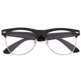 Classic Half Frame Full Brow Clear Lens Sunglasses Vintage Black