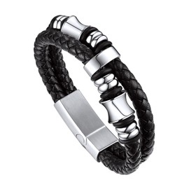 Bandmax Men's Leather Bracelet Microfibre Leather Braided Bracelet Wrap Bracelet with Magnetic Clasp Bracelet Accessory Bracelet Length 19 cm/21 cm/23 cm, Leather
