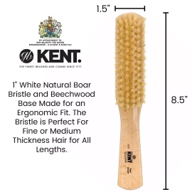 Kent Ladies Finest White Boar Bristle Flat Narrow Hair Brush