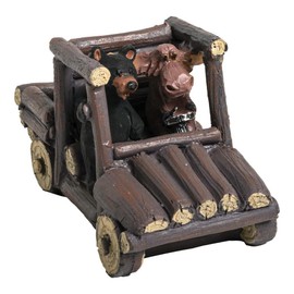 Bear and Moose in Log UTV SXS Side by Side Decorative Figurine