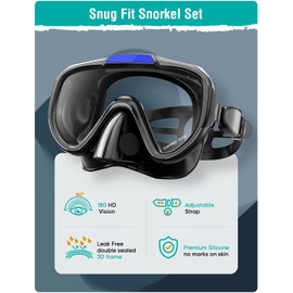 Seovediary Snorkel Set, Snorkeling Gear for Adults Anti-Fog Panoramic View Swim Mask Dry Top Snorkel Kit with Travel Bag for Snorkeling Scuba Diving Swimming Travel