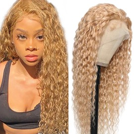 Hxxcoup Women's Real Hair Wig, 13 x 1 Lace Human Hair Wig, #27 Blonde Deep Wave, Pre-Plucked Hairline with Baby Hair, Unprocessed Hair, Transparent Lace for Women, Minimal Smell, 22 Inches (56 cm)