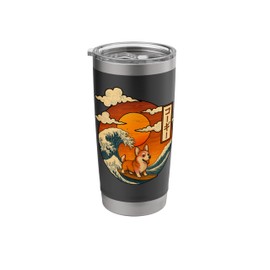 Surfing Corgi Japanese Great Wave Off Kanagawa Sunset Stainless Steel Insulated Tumbler