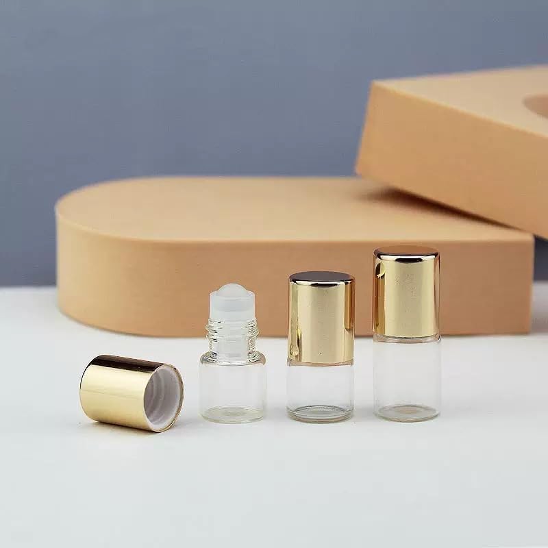 Mozff 12Pcs 1ml Mini Glass Roll on Bottles Roller Refillable