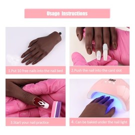 KnowU Mano de entrenamiento para uñas acrílicas con soporte, maniquí de silicona suave, flexible y flexible para practicar uñas postizas.