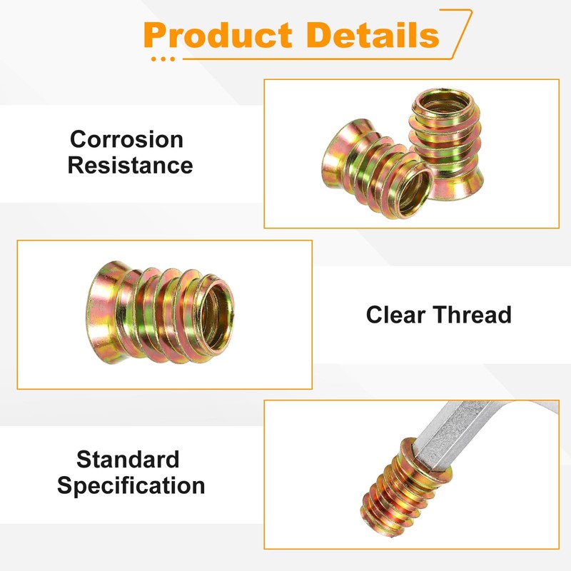 sourcing map 50 Pcs Threaded Insert for Wood, 3/8" -