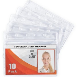 Mifflin-USA Horizontal ID Name Badge Holder (Clear, 3.5x2.25 Inches, 10 Pack), Waterproof and Resealable Plastic Card Holders