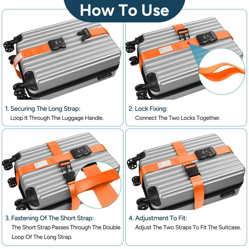 Travel Belt for Luggage, TSA Approved Luggage Straps, 3-Dial Combination