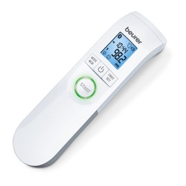 Beurer Termómetro Bluetooth sin contacto, frente, objeto, temperatura ambiente, alta precisión, pantalla XL azul, 60 espacios de memoria, color blanco