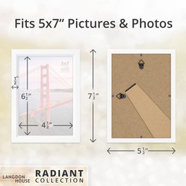 Langdon House 7x5 Picture Frames (White, 3 Pack), Modern w/Bevelled Accent, Tabletop Easel and Wall Hanging Hooks Included, Radiant Collection