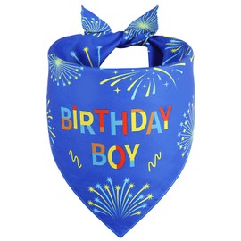 Agroon Birthday Dog Boy Bandana Blue Small 1PCS, Durable Triangle Reversible Scarf Bibs Handkerchief for Puppy Pet