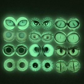 10 Pairs 14mm Glow in the Dark Glass Animal Eyes Round Dome Glass Cabochons Flatback for DIY Craft Clay Eyes, 14mm