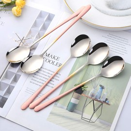 5-pieces Soup Dinner Spoon 8-Inch Rose Gold Metal Korean Spoon Stainless Steel Table Spoons by Buyer Star