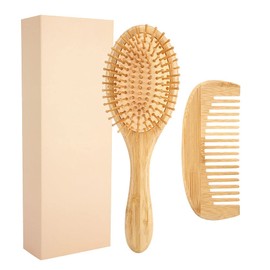 Juego de 2 Peines de bambú para el Cabello, Masaje Antiestático para el Cuero Cabelludo, Peine de Peluquería de bambú, Cepillo y Peine para Desenredar, para Mujeres y Hombres,