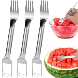 3PCS Watermelon Cutter Slicer Tool - 2 In 1 Stainless Steel Fruit Cutter with Slicer and Fork, Multifunctional Watermelon Cutter for Mango, Apple, Pear, Dragon Fruit on Parties or Camping Trips