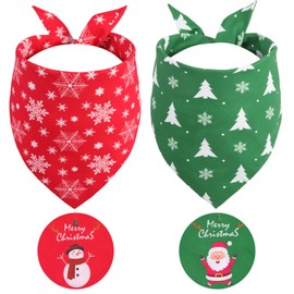 Gofshy Christmas Dog Bandanas Large 2PCS, for Dog, Triangle Reversible Holiday Bandana for Boy Girl, Bibs Accessories for Medium Large Dogs Cats Pets