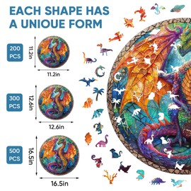 Wooden Puzzle for Adults - 3D Vision Effect Dragon Puzzle 500 Pcs Unique Shape Advanced Wooden Jigsaw Puzzle Challenge Jigsaw Puzzle Gift for Adults and Kids Family Game(16.5 x 16.5 in)