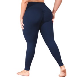 Plus Size Leggings with Pockets, Navy Blue Yoga Pants for Women Tummy Control, Booty Workout Leggings, High Waist Gym Activewear Stretchy 4X