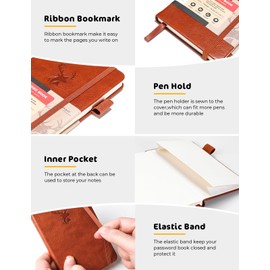 molekaus Password Book with Tabs Password Keeper with Extra Password Space to Change Password. Medium Size Password Notebook for Home or Office for Internet Log In, 5.3 * 7.7in Brown