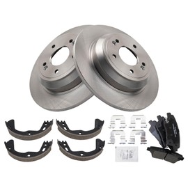 TRQ Rear Brake Pad & Rotor Kit Brake Pads Brake Rotor Parking Brake Shoe Set Ceramic Compatible with 2017 Genesis G80 2015-2016 Hyundai