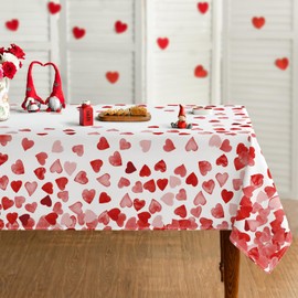 Horaldaily Valentine Tablecloth 60×120 Inch Rectangle, Red Love Hearts Washable Table Cover for Party Picnic Dinner Decor