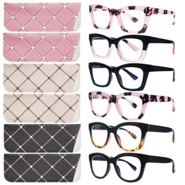 SIGVAN 6 Pack Oprah Style Reading Glasses Blue Light Blocking Square Computer Spring Hinge Readers for Women (6 Mix-5, 0, multiplier_x)