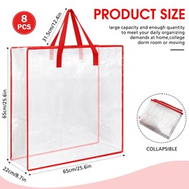 Wesnoy 8 Pcs Clear Moving Bag Blanket Comforter Clothes Bedding Storage bags 95L with Handle and Zipper Heavy Duty Totes, Extra Large Plastic Wreath Storage Bag Moving and Packing Supplies(Red)