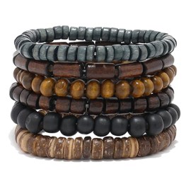 MILAKOO Men's Bead Bracelets Set Tribal Wooden Elastic Adjustable Prayer Beads Wrap Cuff for Women, Wooden bead, No gemstone