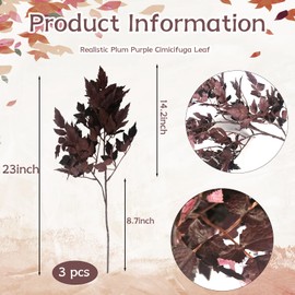 Tkifoda 3 Pack Artificial Cimicifuga Plant Leaf 21 inch Faux Plum Cimicifuga Ramosa Leaf Branch Fall Cimicifuga Stems for Home Vase Table Wedding Farmhouse Mantel Harvest Decor(3, 21 inch)