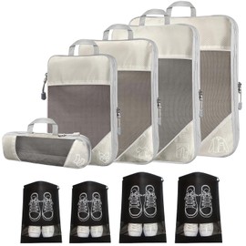 Packing Cubes, 9pcs Lanmalaterra Compression Packing Cubes for Travel Packing Cube Organisers Compression Bags Luggage Travel Accessories for Suitcases (Beige) (9pcs-Beige)