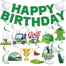 Gameza Golf Birthday Party Decorations - 16PCS Golf Party Decorations Green Happy Birthday Golf Banners Golf Birthday Hanging Swirls Decorations Golf Birthday Decorations Men' S 40th 50th 60th Decor