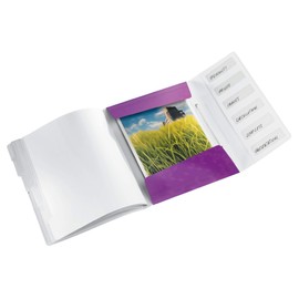 Leitz A4 Divider Book, Holds Up to 200 Sheets, Integrated Index with 6 Compartments, Elastic Closure, Metallic Purple, WOW Range, 46330062